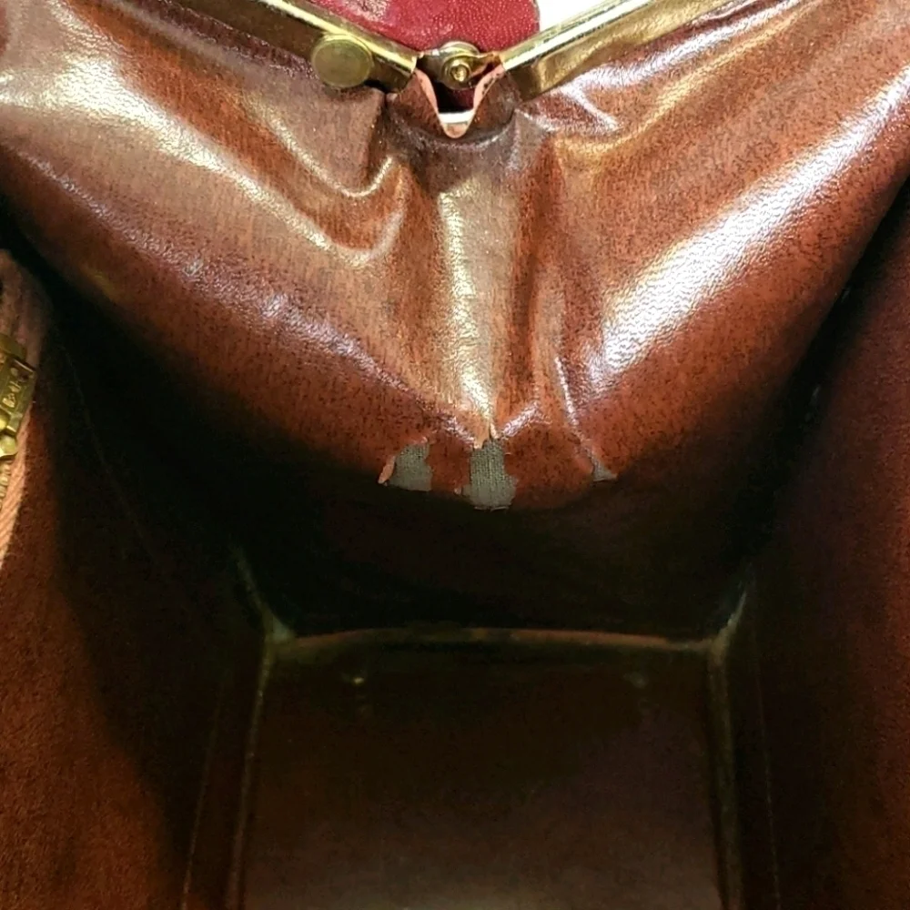 Vintage Leather Patched Satchel Handbag Browns Mid Century